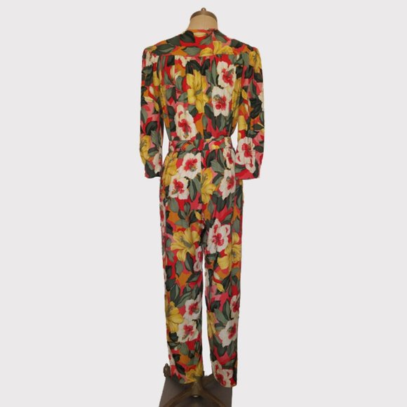 Vtg 80s Carol Anderson Tropical Floral Jumpsuit S - Picture 6 of 8